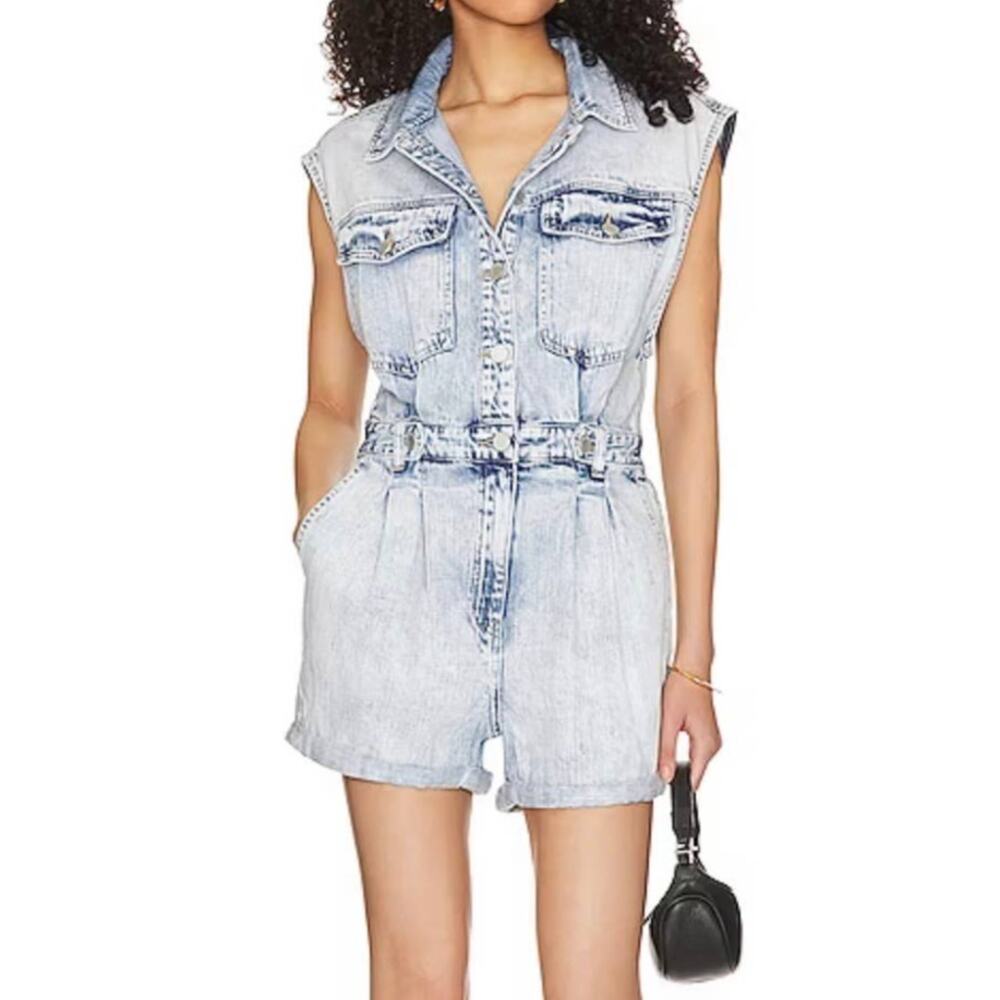 Revolve x Blank NYC Romper Womens Medium Blue Blind Journey Washed Denim